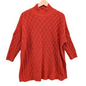 Mersea Chunky Knit Sweater Womens Red Orange Dolman Sleeve Pullover Size OS